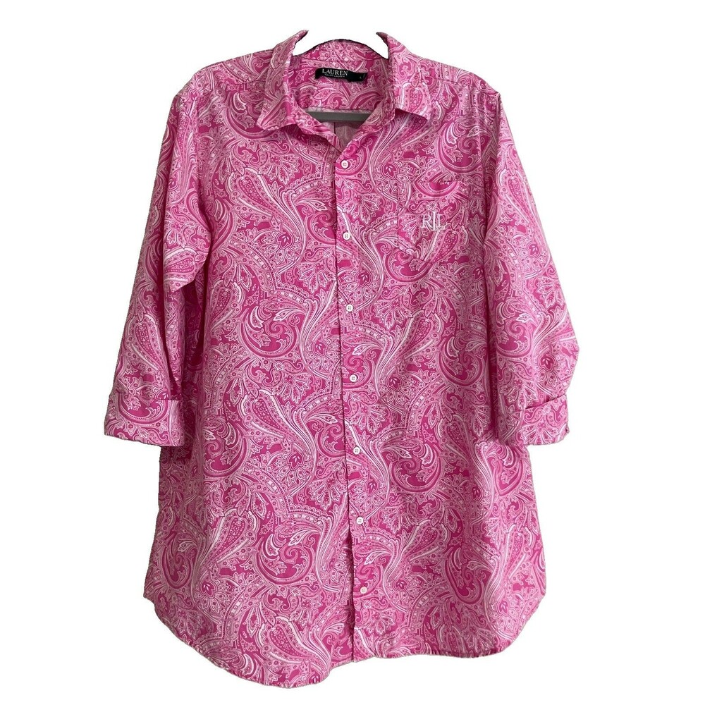 Ralph Lauren Pink Paisley Sleep Tunic Shirt Top Pajama Cotton Large